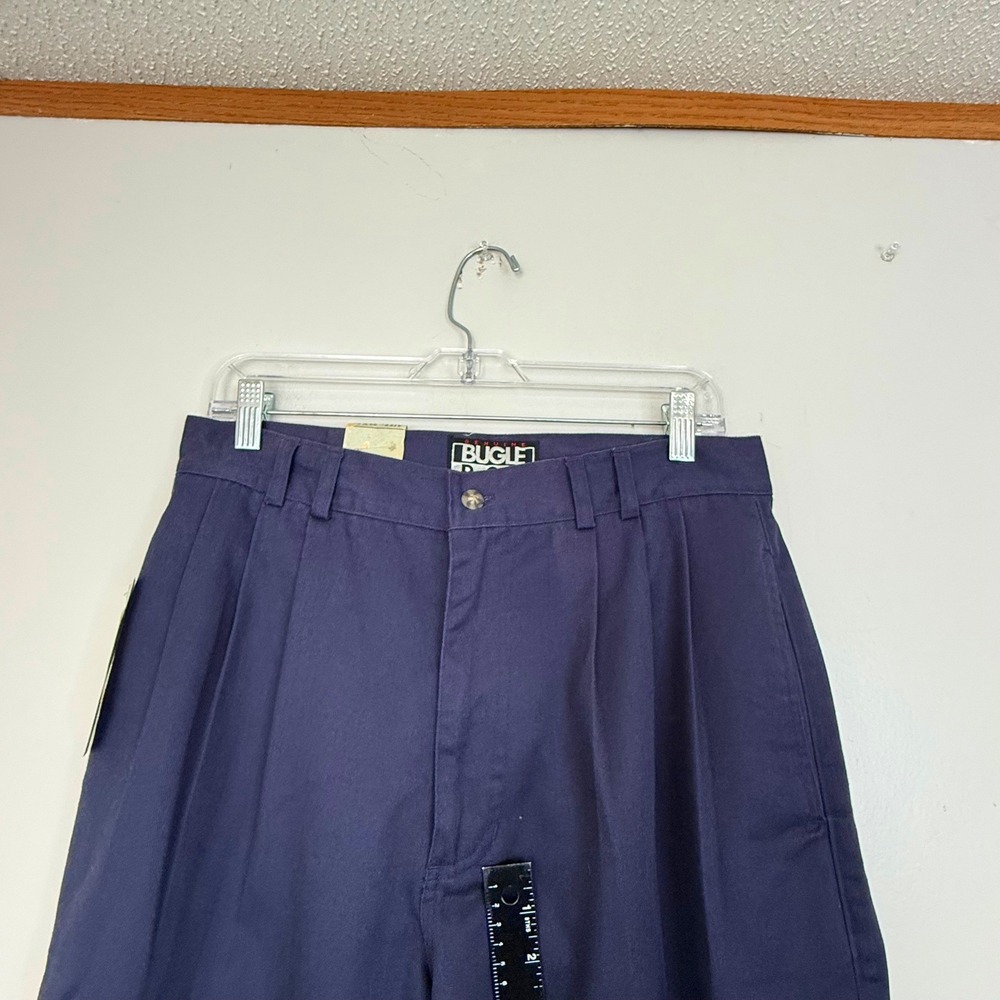 Vintage Bugle Boy Pants Mens 32W 34L Navy Blue Pleated Chino 90s Easy Care - Picture 3 of 9